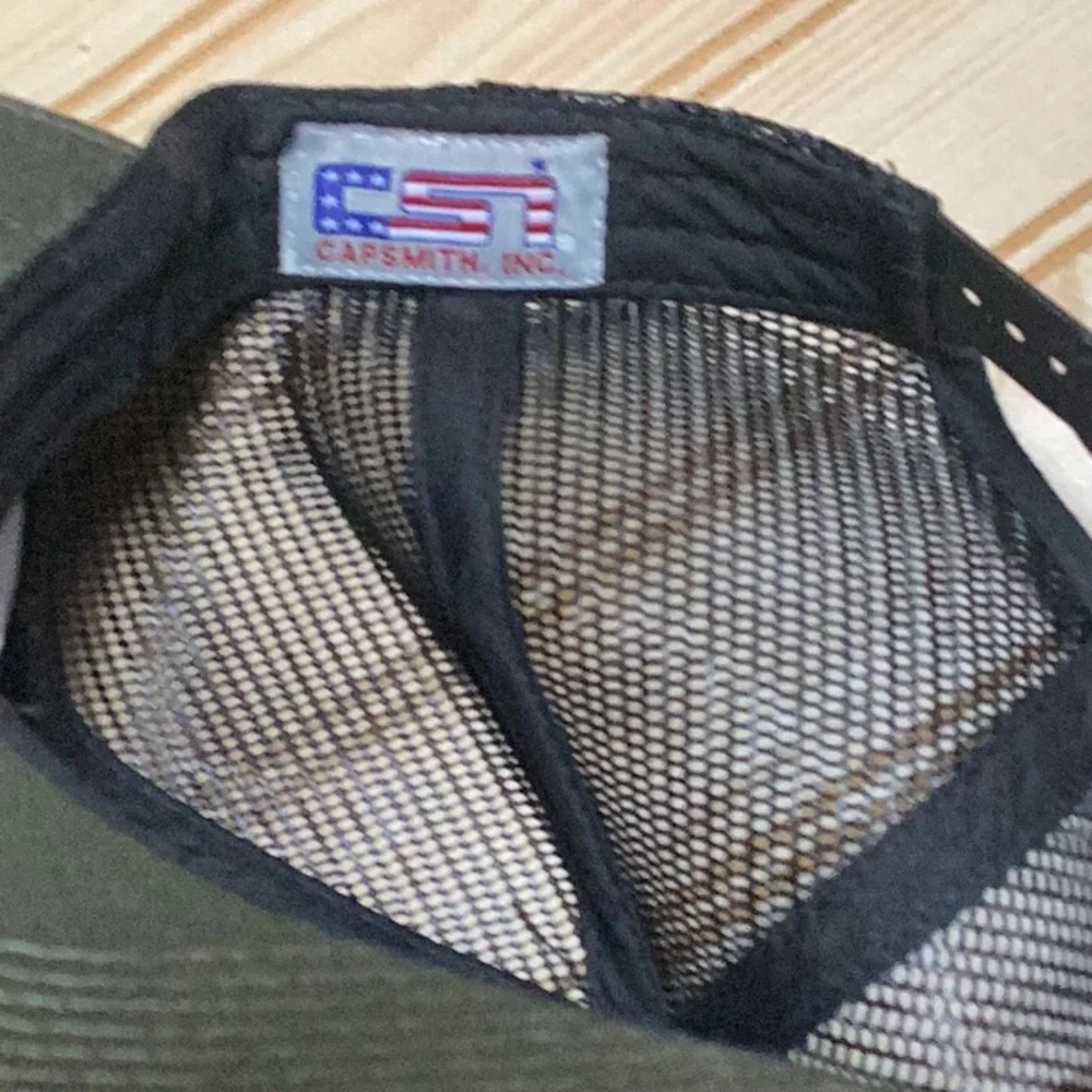 Johnnie Mercers Fishing Pier Olive Green &‎ Black Mesh Adjustable Trucker Hat